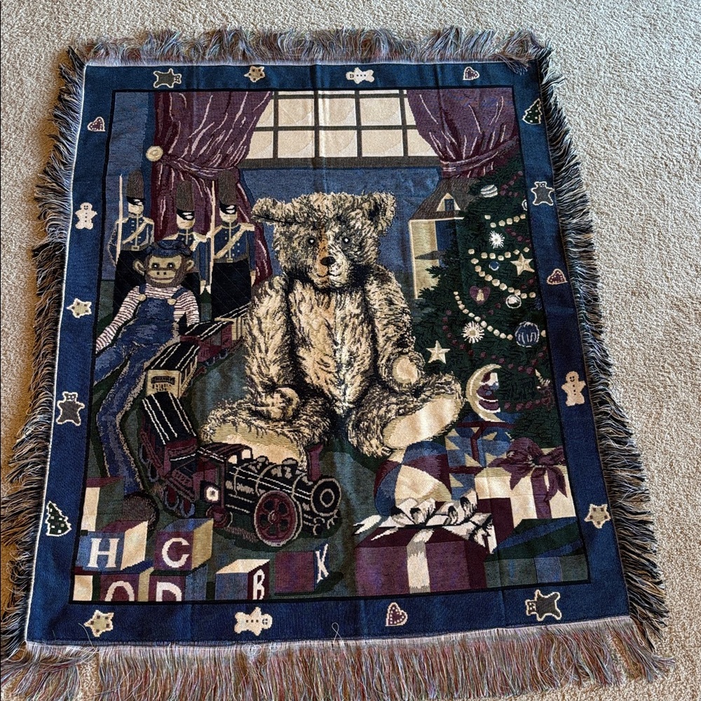 Bear Tapestry Throw Blanket Woven Christmas Teddy Scene Size 50" x 40"